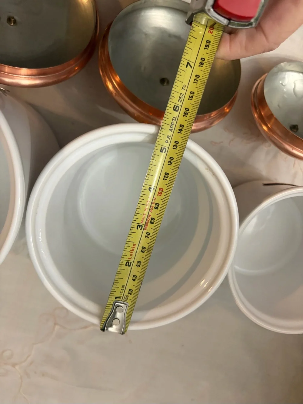 White Ceramic Kitchen Canister Set with Copper Lids - Picture 6 of 12
